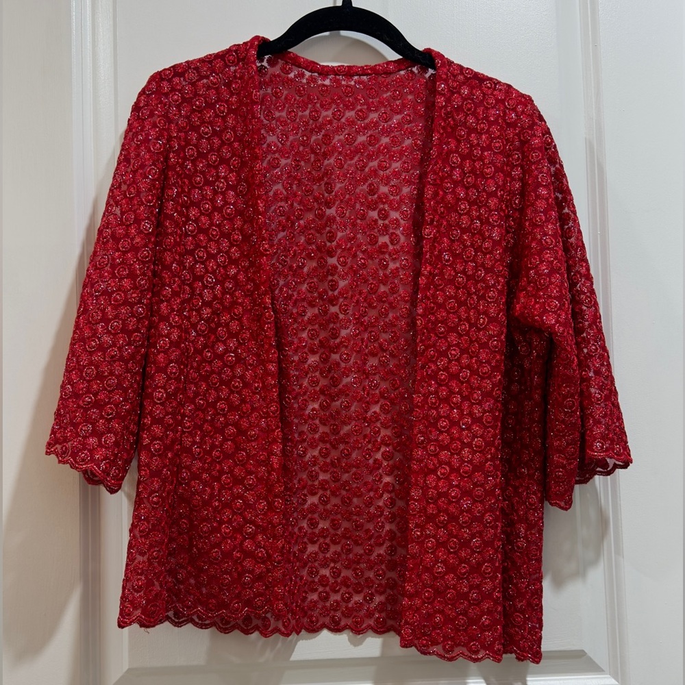 Sheer Vintage Elegant Chic Lace-Like Patterned Open-Front Top